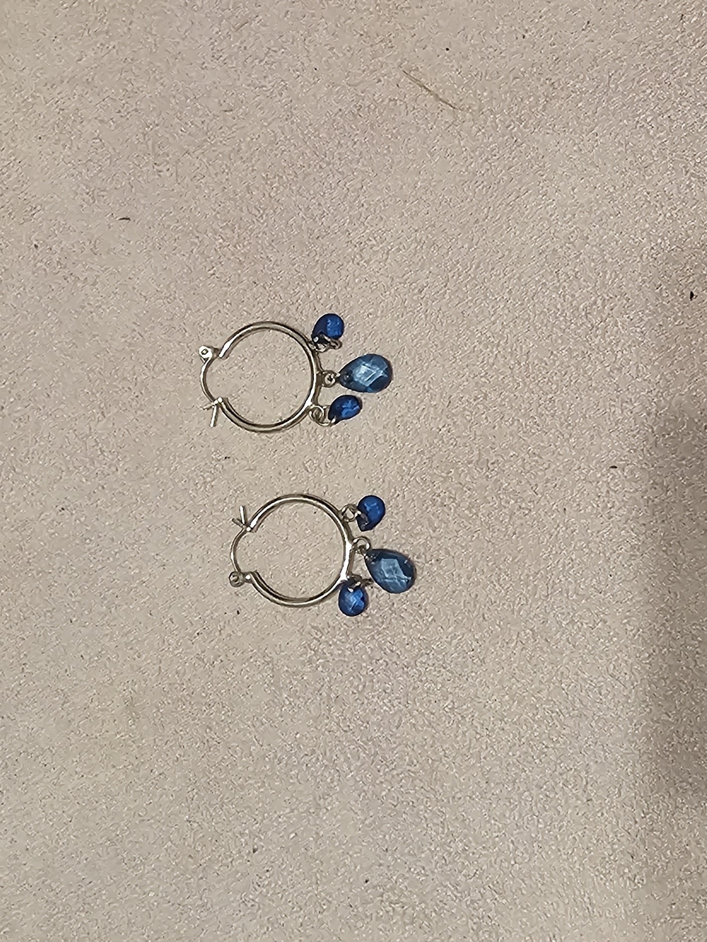 Silver Hoop Earrings with Blue Teardrop Charms